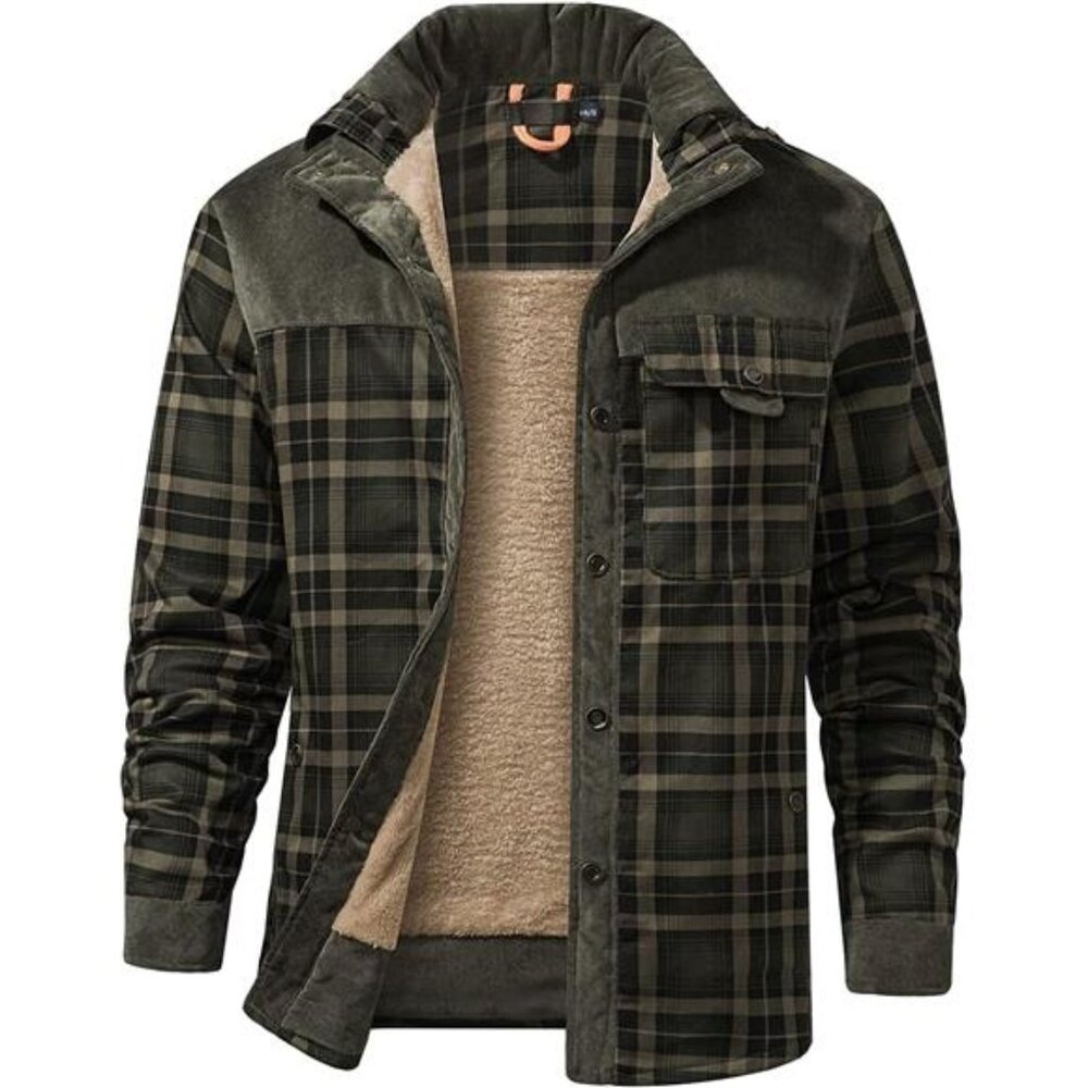 Men's Long Sleeve‎ Sherpa Lined Shirt Jacket Flannel Plaid Fleece Coats